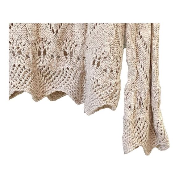 SUNDANCE Women's Open Knit Sweater Crocheted  Round Neck 100% Cotton Beige Mediu - Picture 4 of 6
